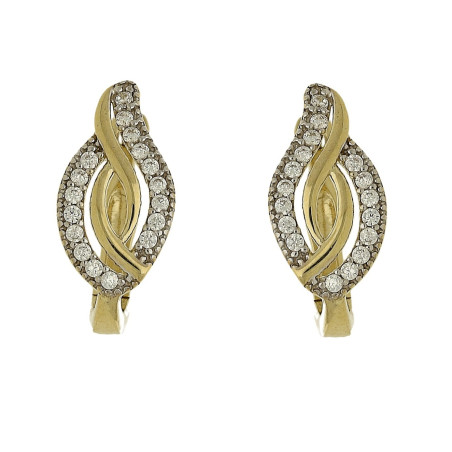 Kolczyki złote ażurowa fala z cyrkoniami na zngielskie zapięcie