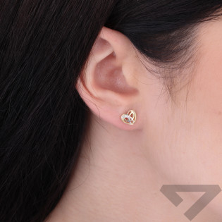 Kolczyki złote serce z plecionką i cyrkoniami