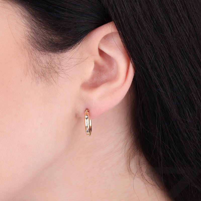 Kolczyki złote kółka rurka z cyrkoniami