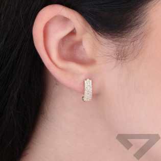 Kolczyki złote dla dziewczynki przecinki trzy rzędy z cyrkoniami