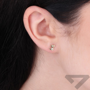 Kolczyki złote kot z białą cyrkonią