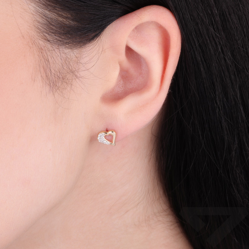 Kolczyki serce ramka cyrkonie bokiem