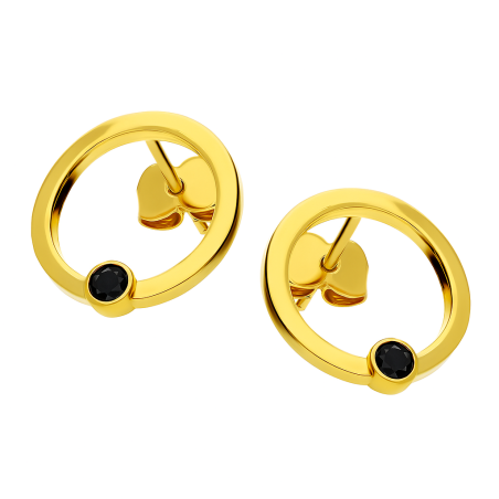 Kolczyki kółko ramka z czarną cyrkonią