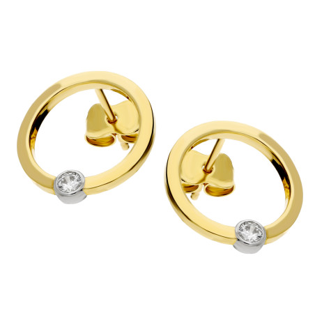 Kolczyki złote kółka ramka z białą cyrkonią