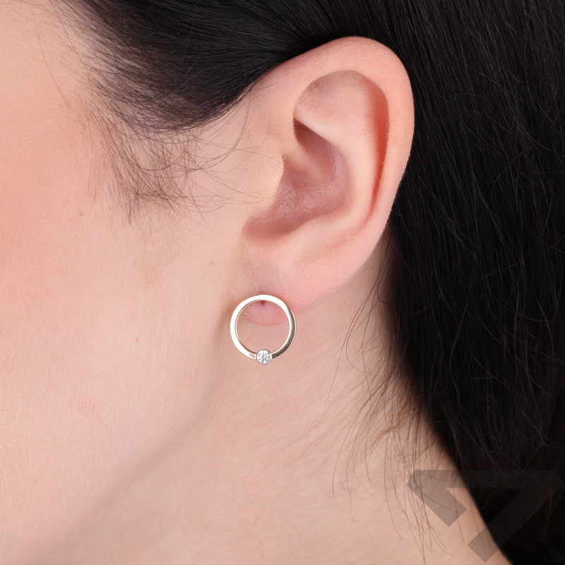 Kolczyki złote kółka ramka z białą cyrkonią