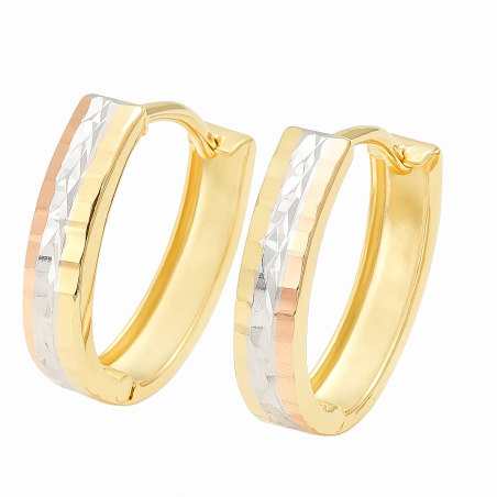 Kolczyki złote blaszki grawerowane trzy kolory