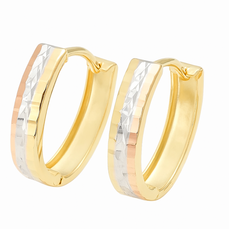 Złote kolczyki grawerowane trzy kolory pr. 585 - JubilerSezam.pl