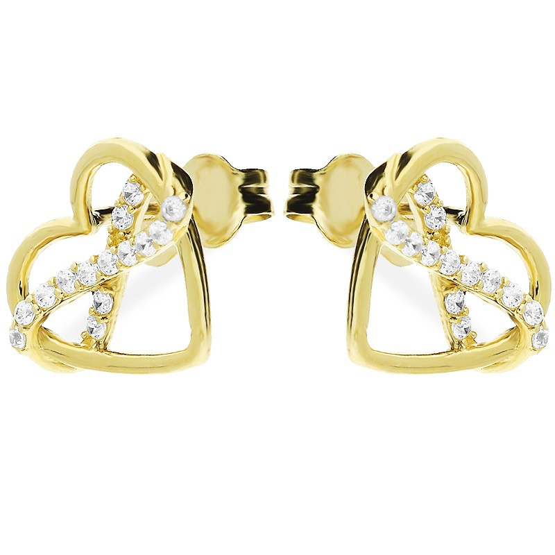 Kolczyki złote serce ramka i infinity z cyrkoniami