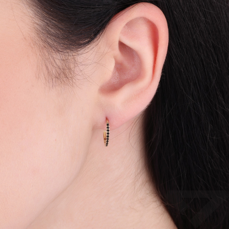 Kolczyki złote kółka z czarną cyrkonią