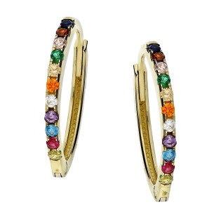 Kolczyki złote kółka rings z kolorowymi cyrkoniami