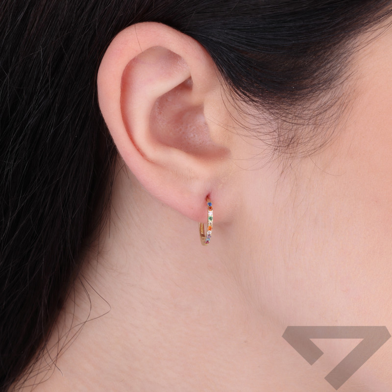 Kolczyki złote kółka rings z kolorowymi cyrkoniami