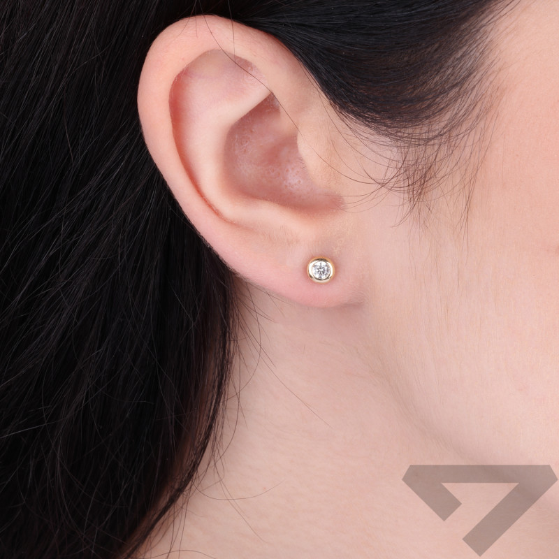 Kolczyki złote cyrkonia 3mm gładka oprawa