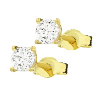 Kolczyki złote z cyrkonią średnicy 4 mm w czterech łapkach