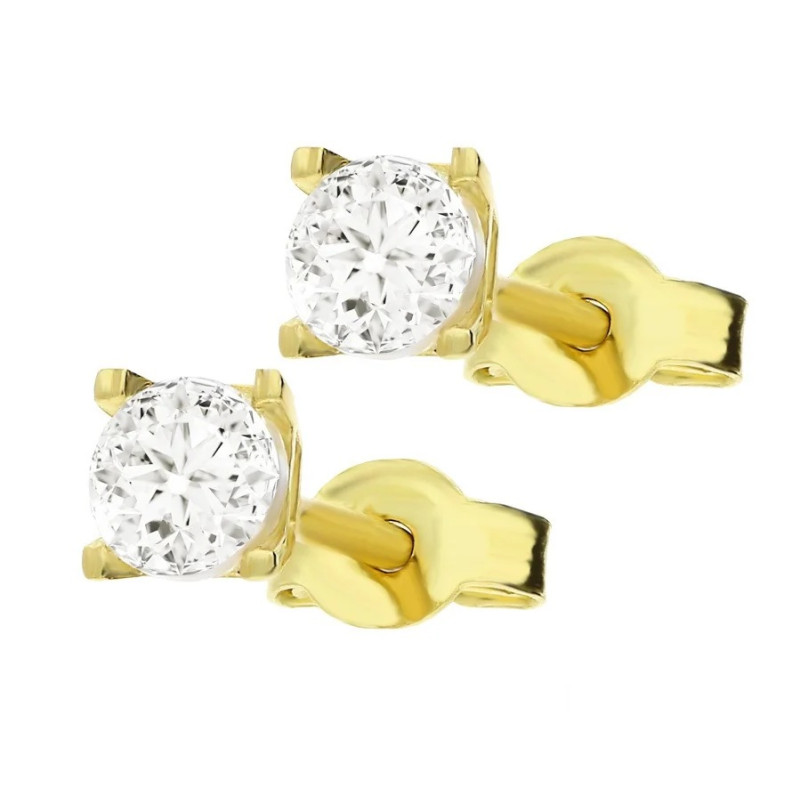 Kolczyki złote z cyrkonią średnicy 4 mm w czterech łapkach próba 585