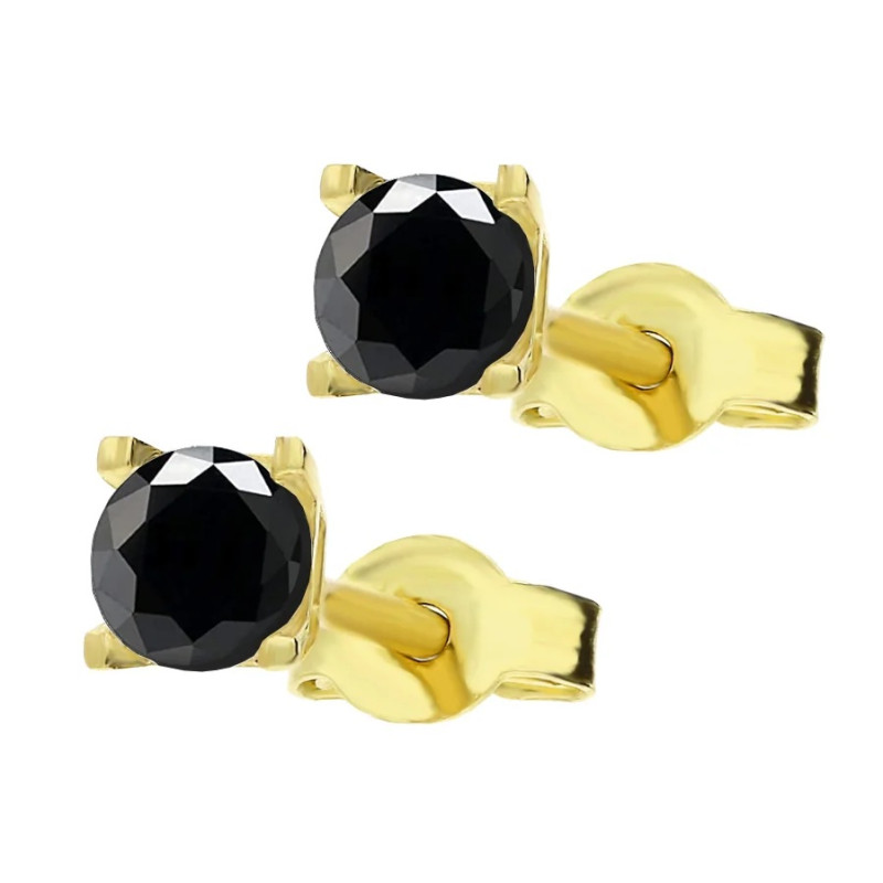 Kolczyki złote cyrkonia czarna 3,5mm w czterech łapkach