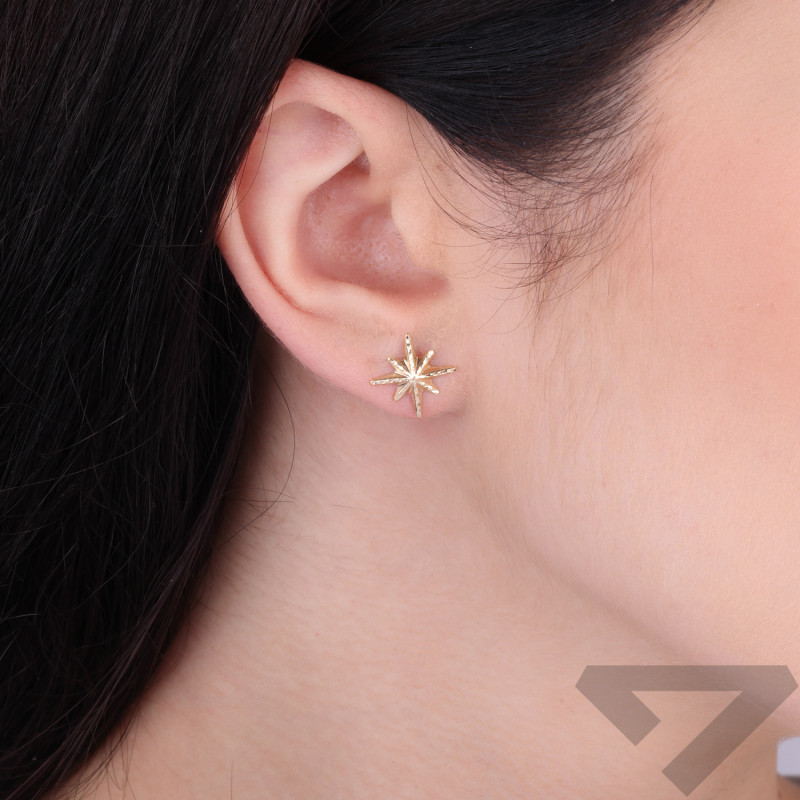 Kolczyki złote grawerowana róża wiatrów