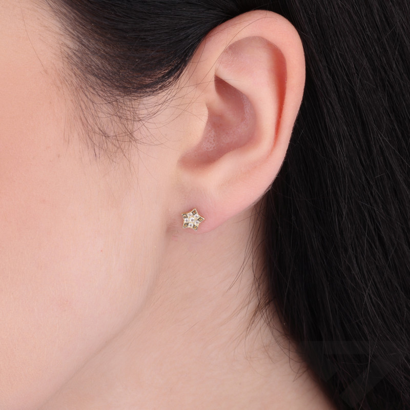 Kolczyki złote kwiat ażur cyrkonie