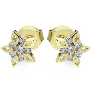 Kolczyki złote kwiat ażur cyrkonie