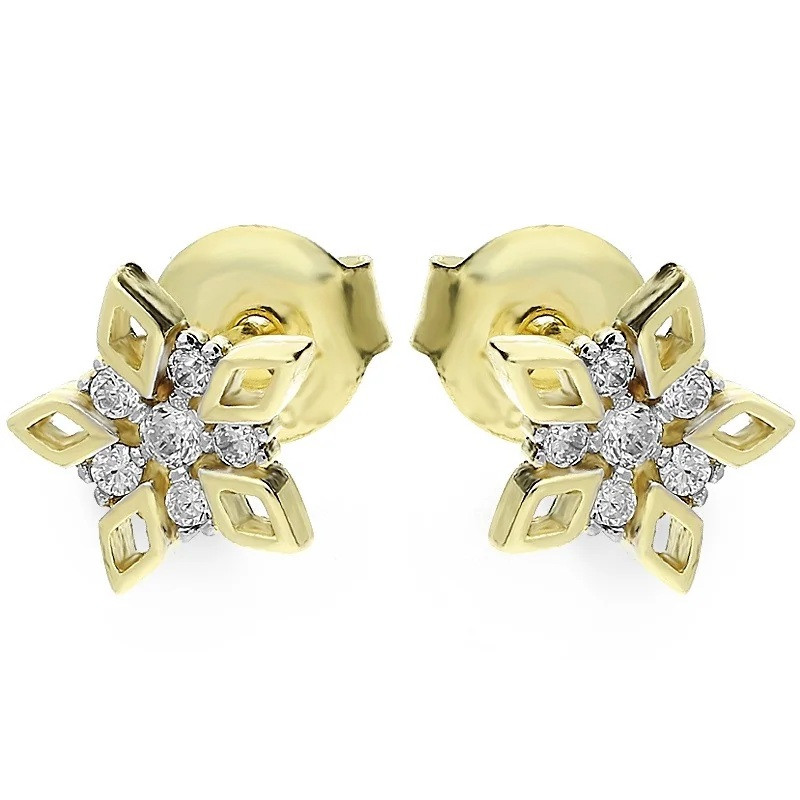 Kolczyki złote kwiat ażur cyrkonie