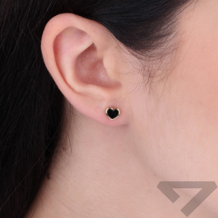 Kolczyki złote serce agat czarny jubilerski gładka oprawa