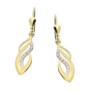 Kolczyki złote wiszące fala z cyrkoniami