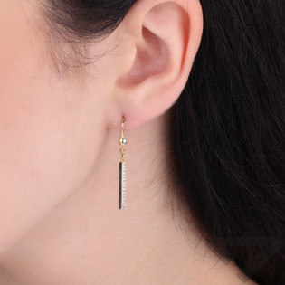 Kolczyki złote pałka z rzędem białych cyrkonii