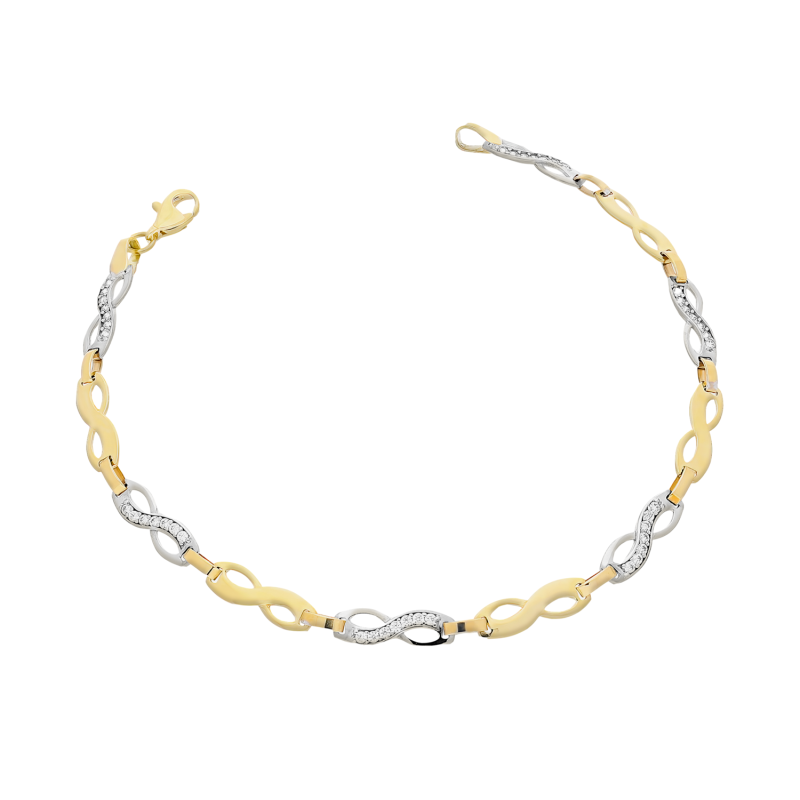 Bransoleta nieskończoność blask i cyrkonie dwa kolory złota