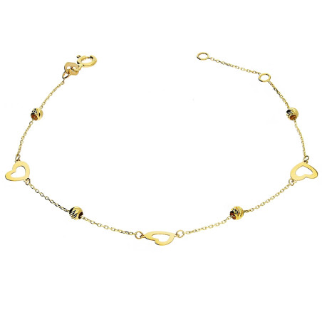 Bransoleta złota damska z sercami i kulkami grawerowanymi