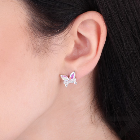 Kolczyki srebrne motyl z cyrkonią Aurora Borealis