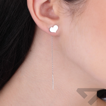 Kolczyki srebrne serce blask przeciągane łańcuszek rolo