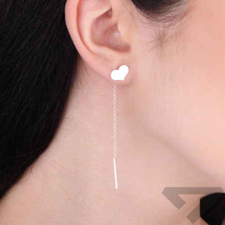 Kolczyki srebrne serce blask przeciągane na łańcuszku rolo