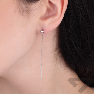 Kolczyki srebrne kulka dmuchana gładka 4 mm na łańcuszku rolo