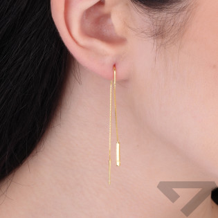 Kolczyki srebrne przeciągane pałka cyrkonie na łańcuszku kostka