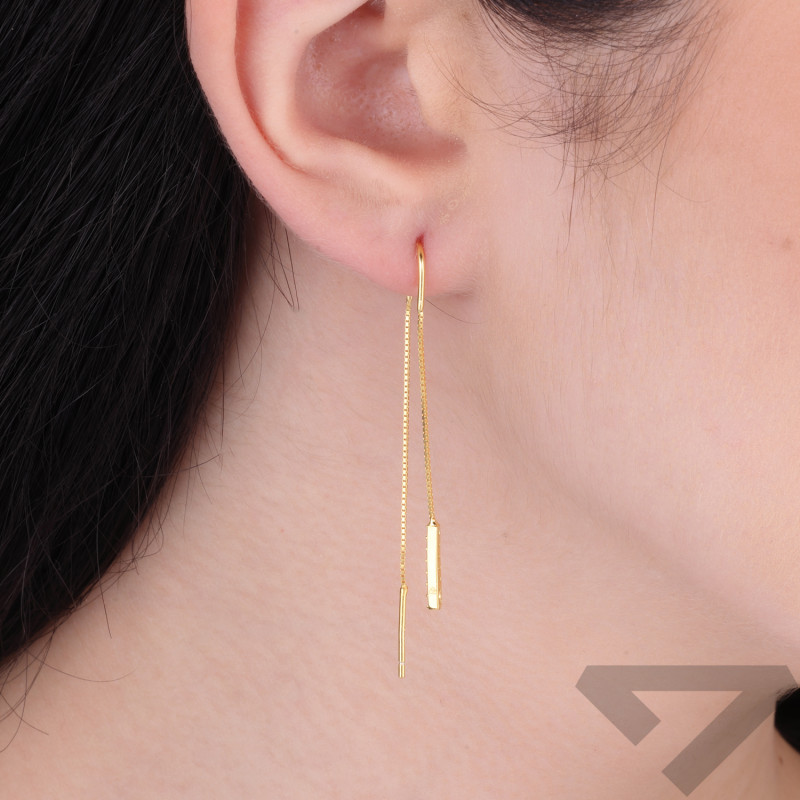 Kolczyki srebrne przeciągane pałka cyrkonie na łańcuszku kostka