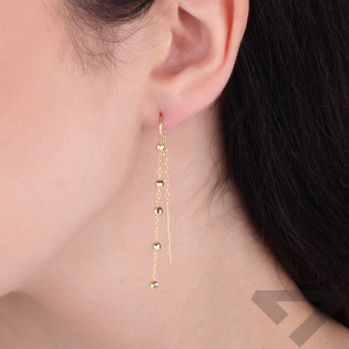 Kolczyki srebrne koloru złotego przeciągane z kulkami disco na rolo