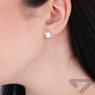 Kolczyki srebrne gładka koniczyna z ogonkiem na łańcuszku rolo