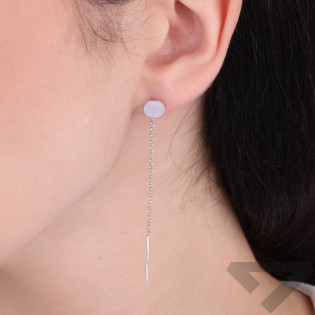 Kolczyki srebrne gładkie koło przeciągane na łańcuszku rolo