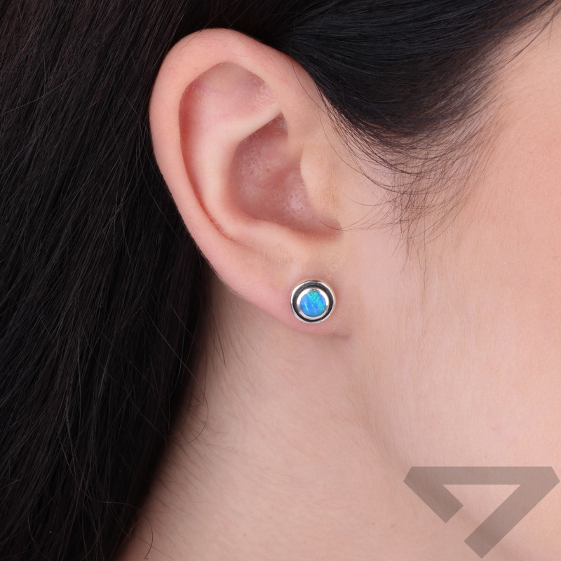 Kolczyki srebrne z opalem niebieskim jubilerskim