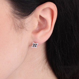 Kolczyki srebrne koniczyna z oksydą