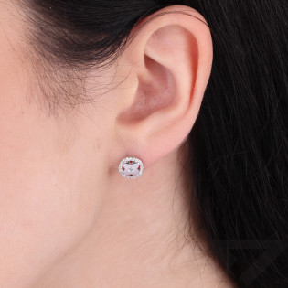 Kolczyki srebrne koniczynki w kółku z cyrkoniami