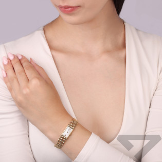 Zegarek złoty damski prostokątna tarcza z masy perłowej