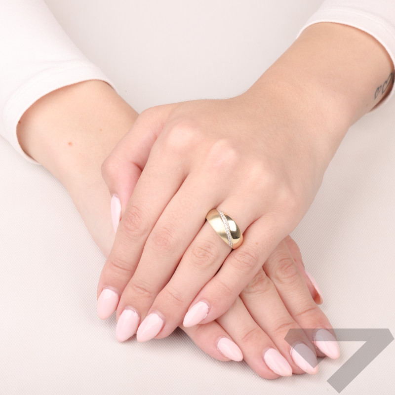 Pierścionek blaszka gładka i mat z cyrkoniami