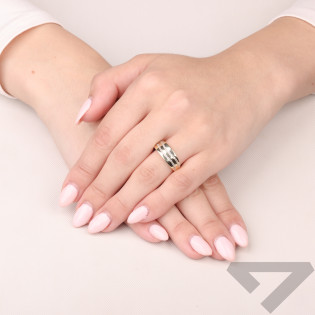 Pierścionek złoty blaszka z dwoma rzędami cyrkonii, próba 375