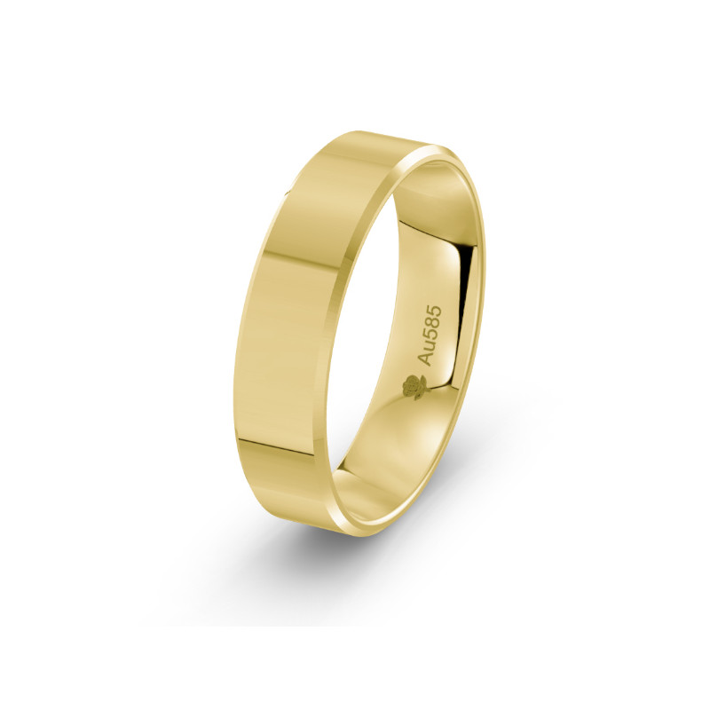 Obrączka złota fazowana 5 mm z soczewką