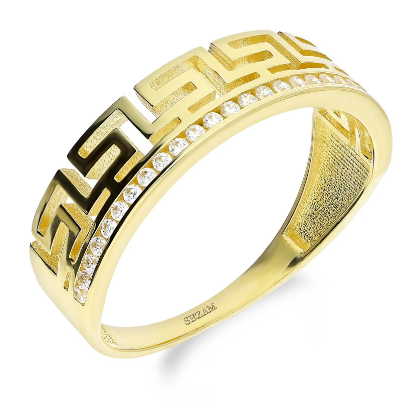 Pierścionek złoty greka z paskiem cyrkonii