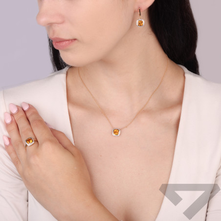 Pierścionek złoty kwadratowa Markiza z diamentami i cytrynem