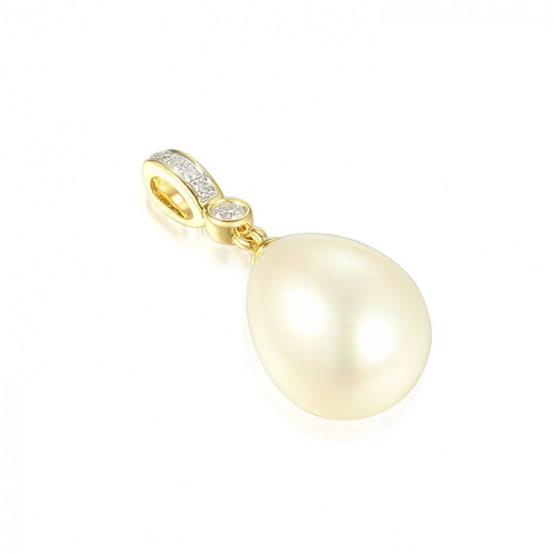 Zawieszka złota z naturalną perłą i diamentami 0,03 ct