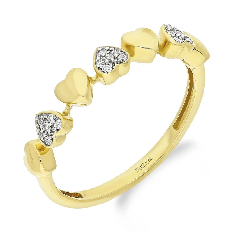 Pierścionek złoty z diamentami i sercami