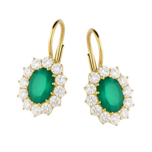 Kolczyki złote owal z zieloną cyrkonią próba 585