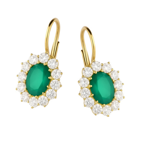 Kolczyki złote owal z zieloną cyrkonią próba 585